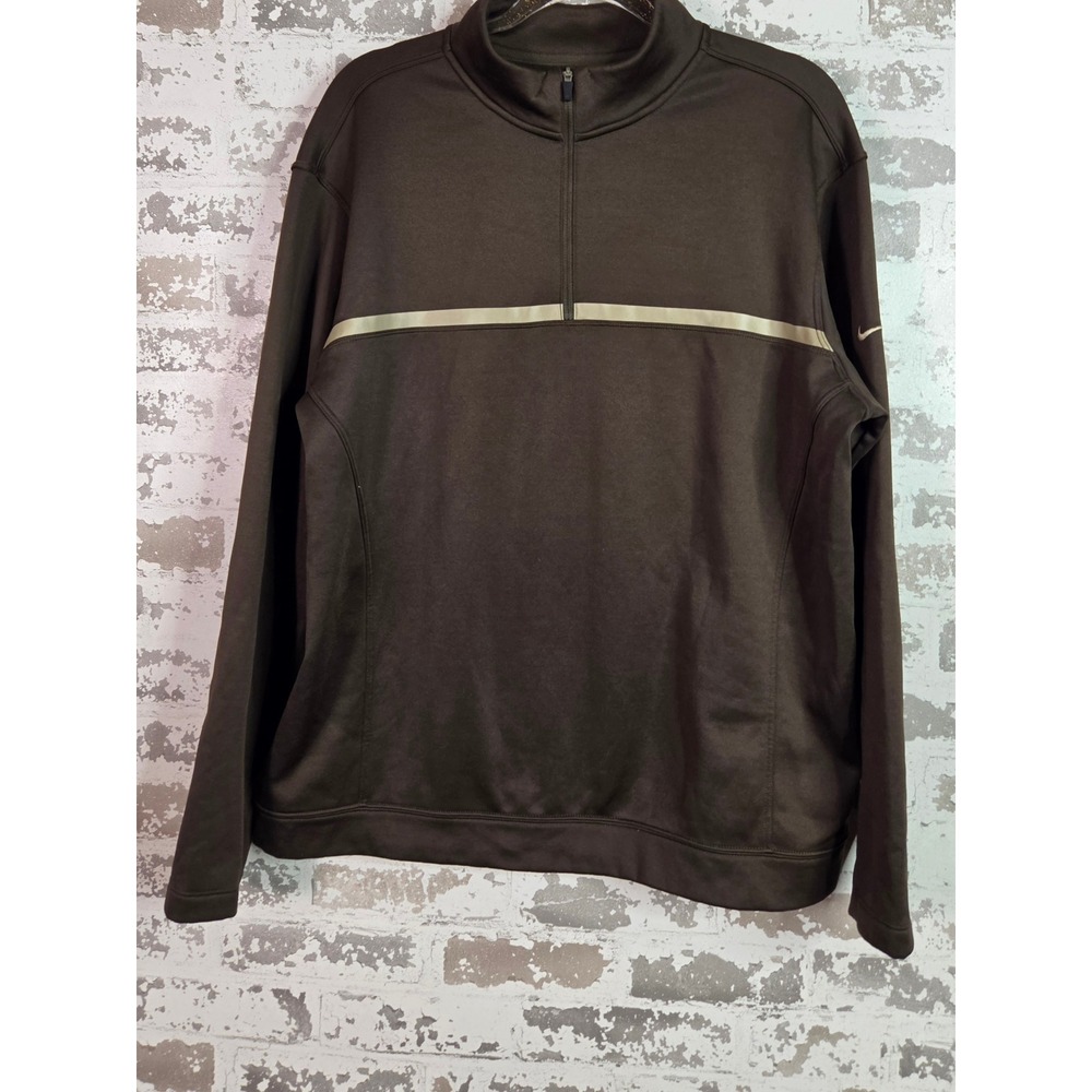 Nike Golf Pullover Mens Large Brown Therma-FIT 1/4 Zip Tour Performance Athletic